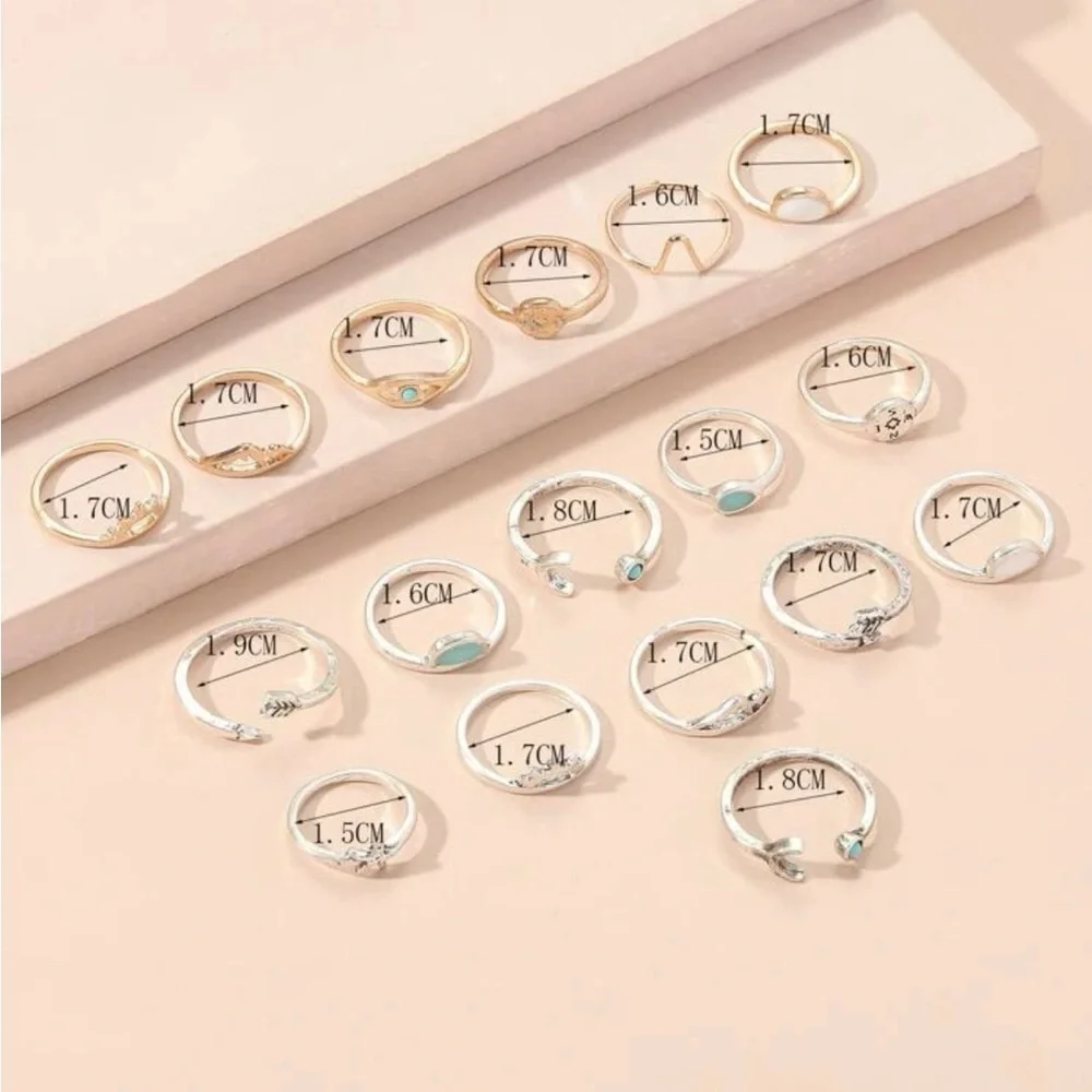 17-Piece Boho Turquoise Ring Set for Women